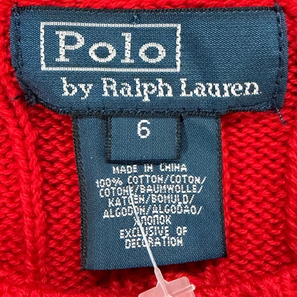Vtg Polo Ralph Lauren Cable Knit Sweater Boys Size 6 Red 100% Cotton Pony Preppy - Picture 9 of 12